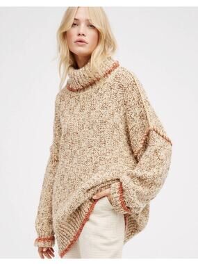 Free People Echo Oversized Slouchy Pullover Alpaca Blend Turtleneck Sweater, Lg